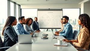 Nonprofit leaders strategizing in a modern office, representing https://scionexecutivesearch.com/ as experts in executive recruitment.