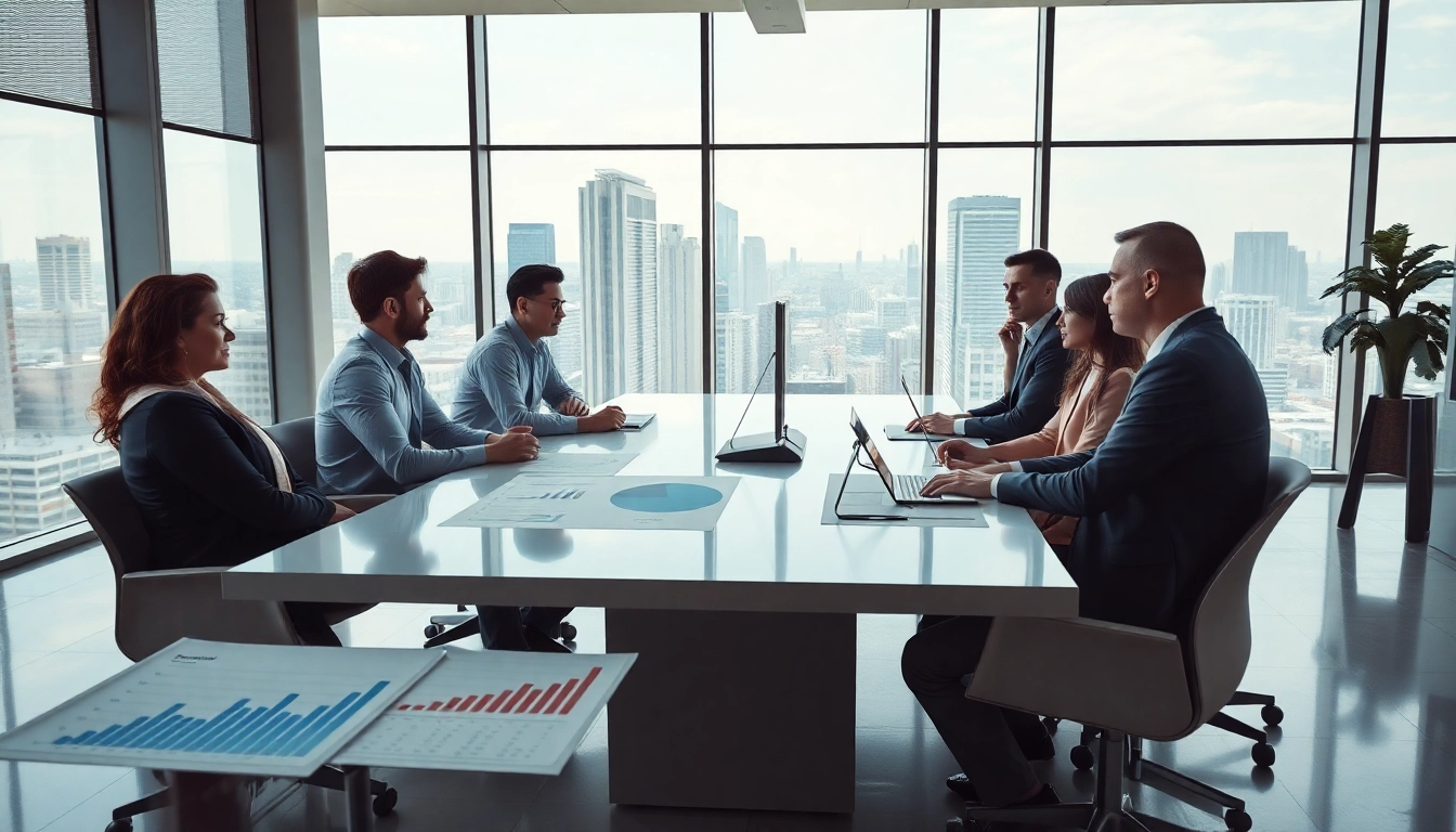 Professionals collaborating on growth strategy trends in a modern office environment.