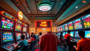 Adegan permainan togel online yang seru di Togelsumo dengan antarmuka digital yang hidup dan momen kemenangan.