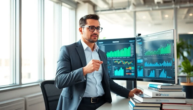 SEO Agentur zeigt professionelle Analyse von Website-Daten in einem modernen Büro.