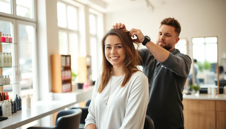 Hairstylist creating a stylish look in salon coafura craiova, showcasing professional services.