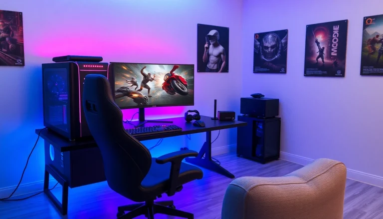 Gaming-PC-Verkaufs-Setup mit High-End-PC, Gaming-Monitor und Peripheriegeräten.