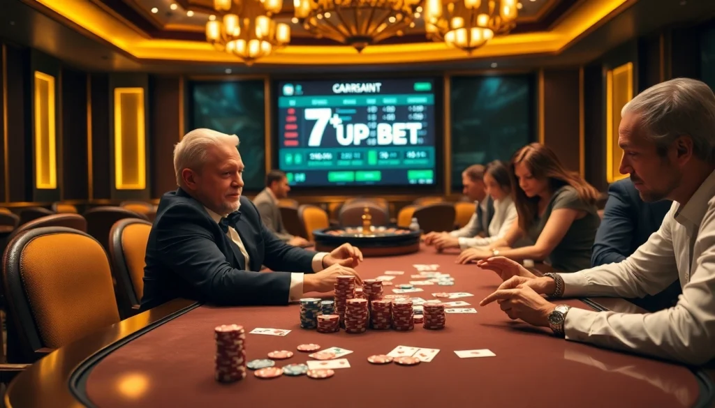 Experience high-stakes excitement with 7upbet at a luxurious poker table.