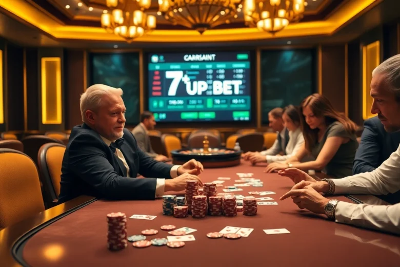Experience high-stakes excitement with 7upbet at a luxurious poker table.
