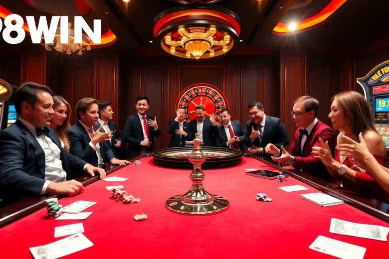 Experience the thrill of winning at 98WIN with a vibrant casino scene featuring poker chips and card games.