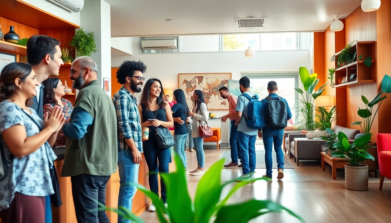 Enjoy the lowest rate guaranteed for hostels in a vibrant and welcoming hostel lobby setting.