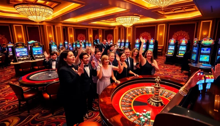 Exciting casino gameplay scene at ww88 com showcasing roulette players and lively slot machines.