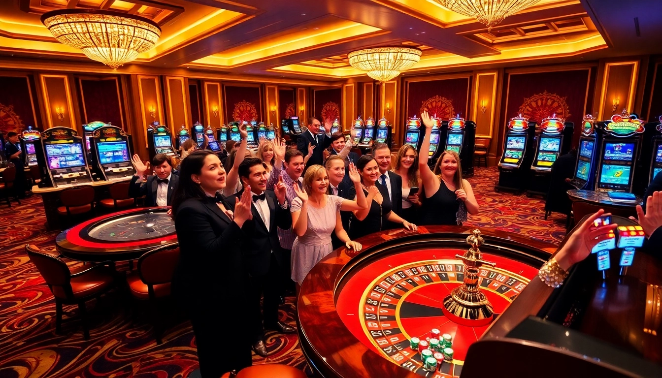Exciting casino gameplay scene at ww88 com showcasing roulette players and lively slot machines.