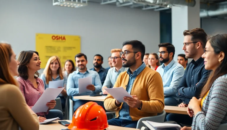 Facilitator conducting OSHA training carolinas with engaged participants in a modern classroom.