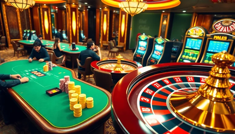 Experience the thrill of gambling at Thabet's luxurious casino with vibrant tables and spinning roulette.