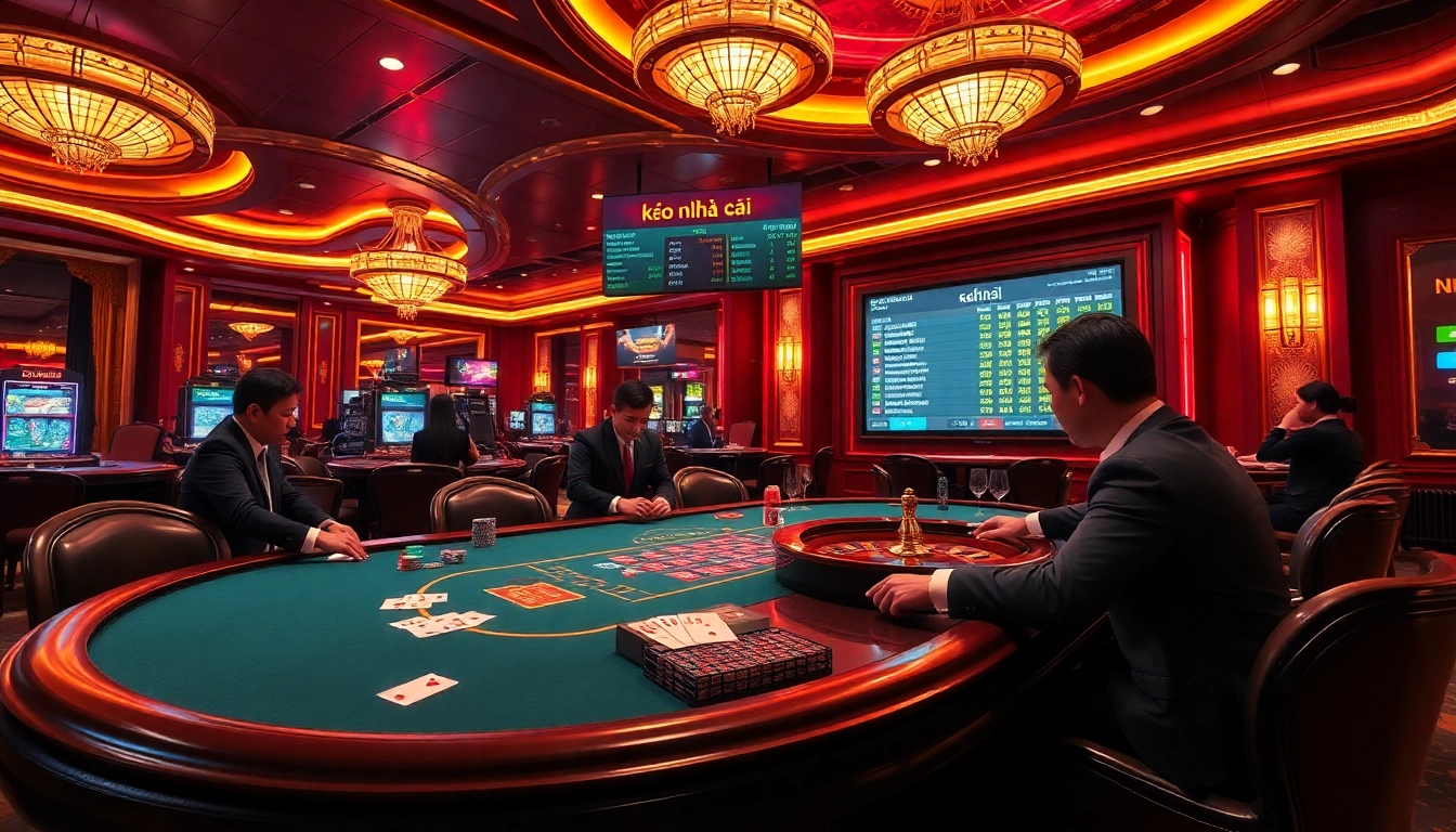 Engaging poker scene highlighting kèo nhà cái with vibrant casino atmosphere.