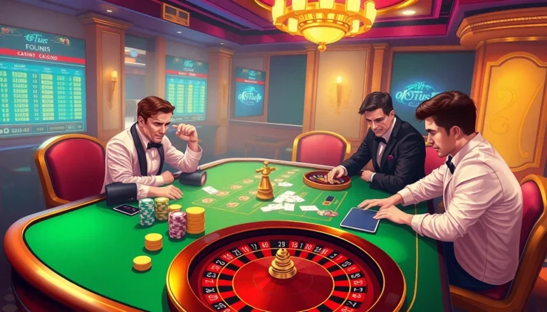 Kèo nhà cái 5 odds displayed on digital screens in a vibrant casino scene filled with excitement.