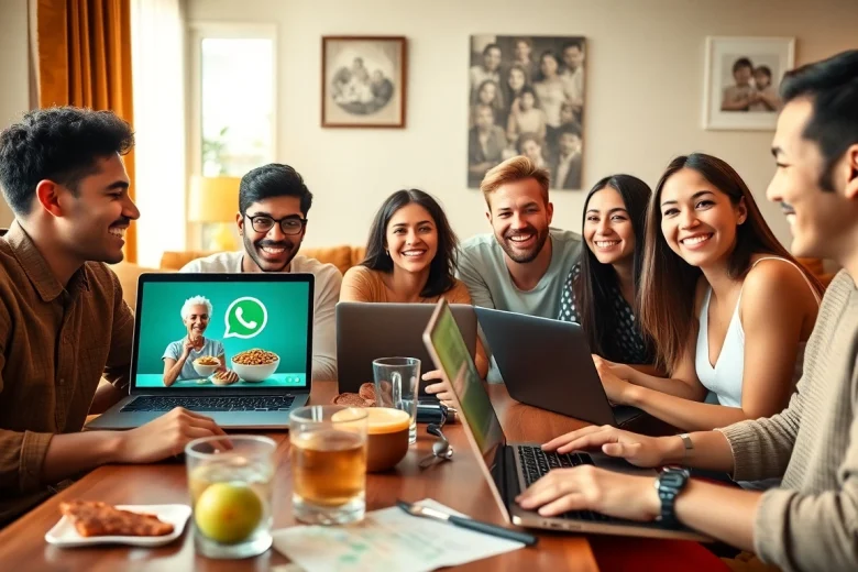 朋友们开心地使用 WhatsApp网页版进行视频通话，展现连接性。