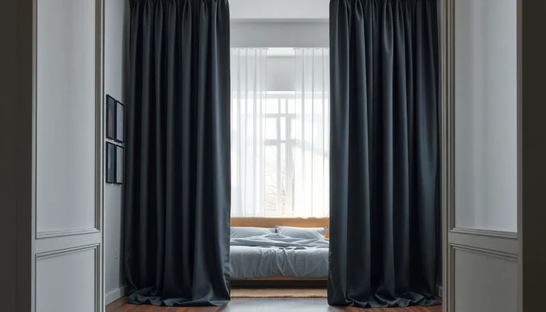 Verduisterende gordijnen in een moderne slaapkamer creëren een serene en comfortabele sfeer.