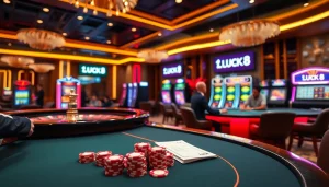 Trải nghiệm sự hứng khởi của LUCK8 tại một casino sang trọng với những bàn chơi sôi động và hoạt động chơi game.
