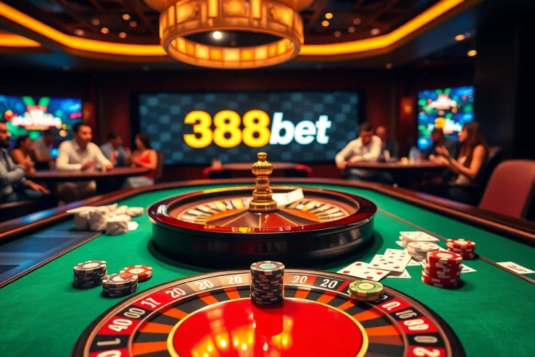 Join the excitement at 388bet with thrilling poker and roulette games in a luxurious casino setting.