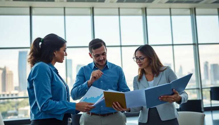 Gain business growth insights through collaborative team analysis in a modern office setting.