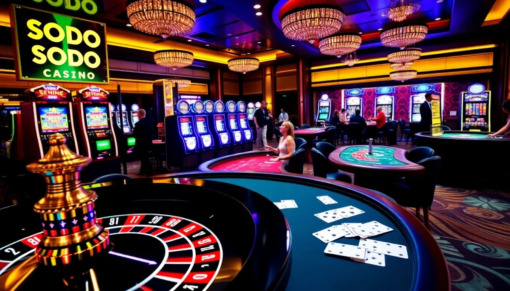 Exciting gameplay at SODO CASINO with poker chips and roulette wheel.