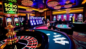 Exciting gameplay at SODO CASINO with poker chips and roulette wheel.