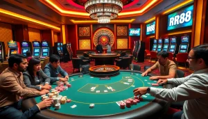 Experience the thrill of RR88 at a luxurious casino featuring vibrant poker action.