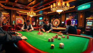 Players engaging in a high-stakes poker game at https:/sc88.bz/ casino, showcasing excitement.