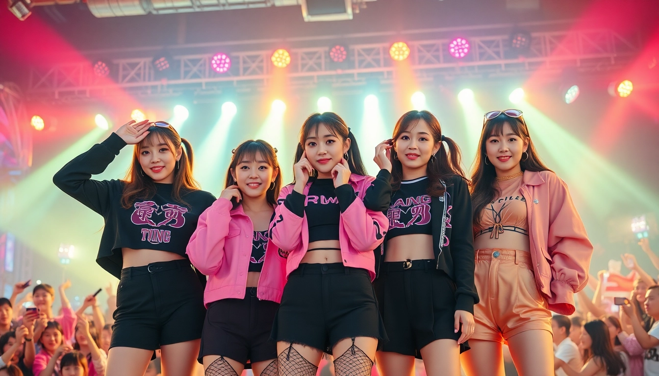 Showcasing BLACKPINK news with the group performing energetically in a vibrant, colorful setting.