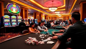 Experience the thrill of gambling at nh88 with vibrant casino scenes, poker tables, and roulette.