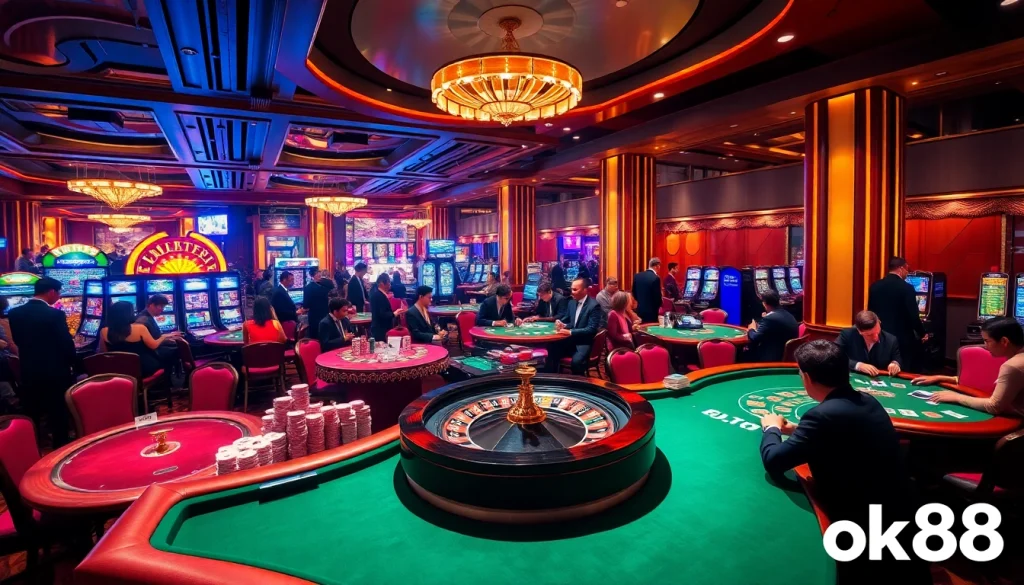Experience exciting gameplay at OK88 with vibrant casino tables and engaging players.