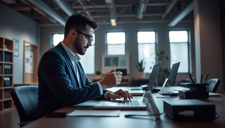 Analyze Cirt cybersecurity data on a laptop in a modern office atmosphere.