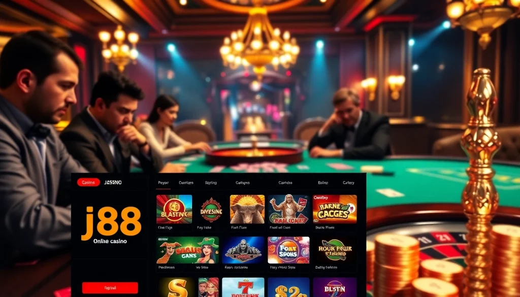 Experience the thrill of high-stakes action at the j88 casino table with vibrant poker chips.