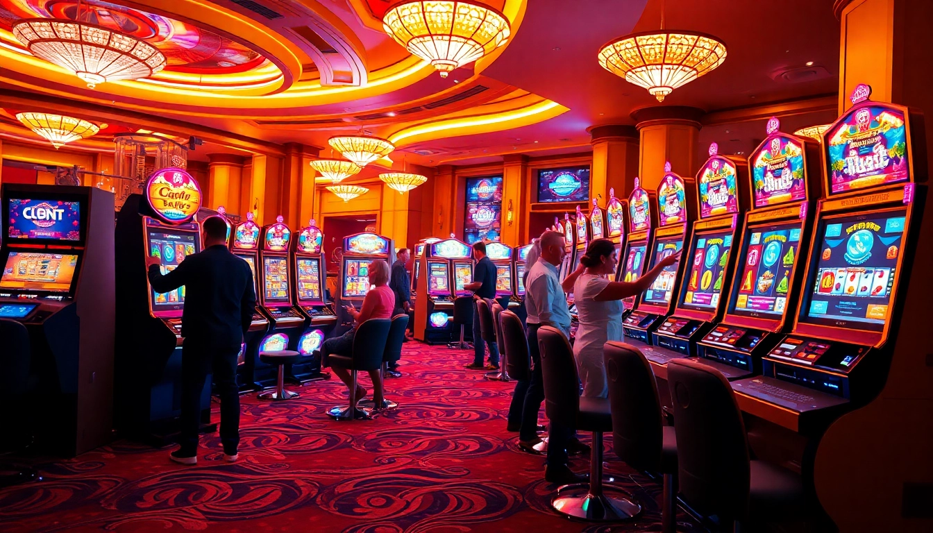 Experience the excitement of idn slot at a vibrant casino filled with slot machines, poker chips, and lively players.