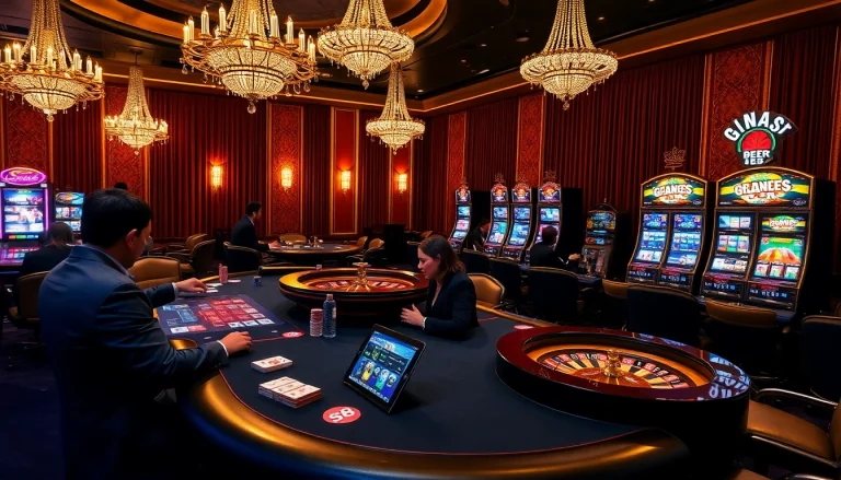 High-stakes poker players enjoying a game at a casino table with s8 betting technology visible.