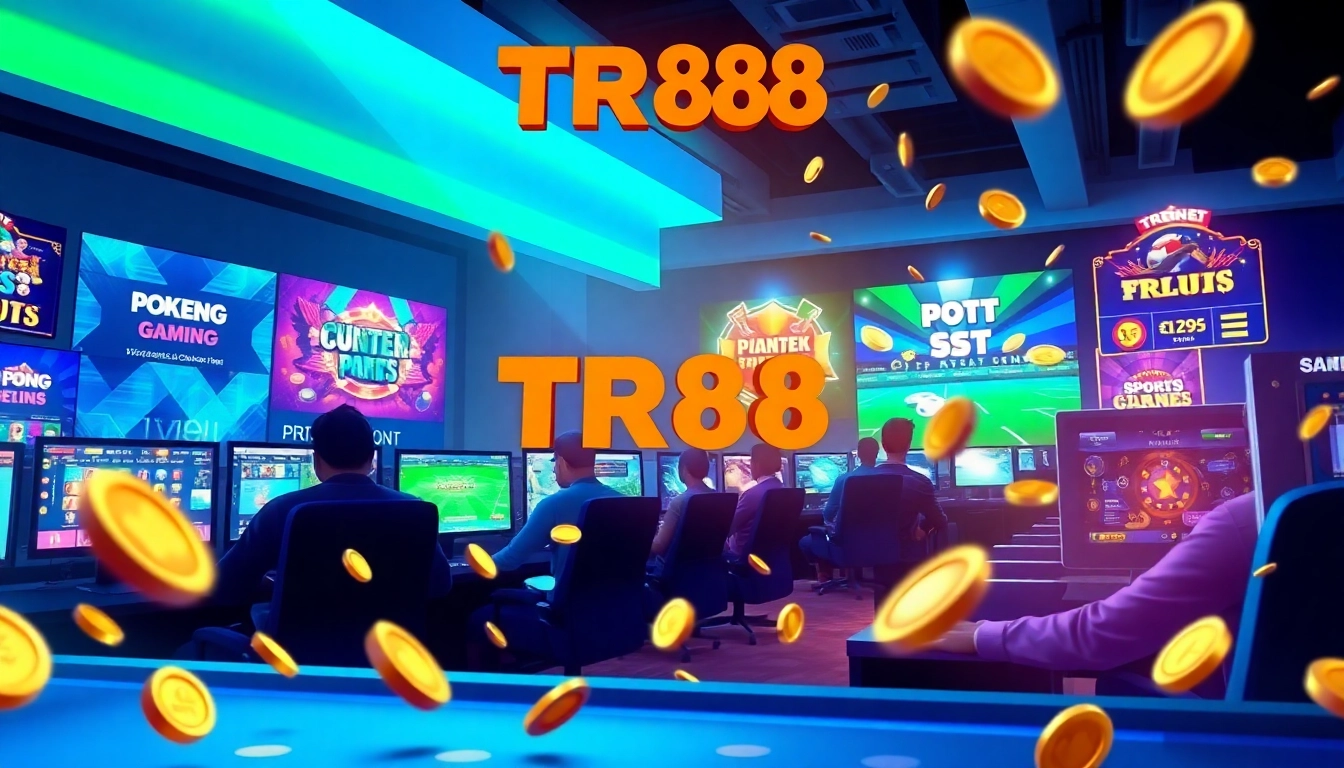 Engaged players enjoying the TR88 online betting platform with vibrant gaming graphics.