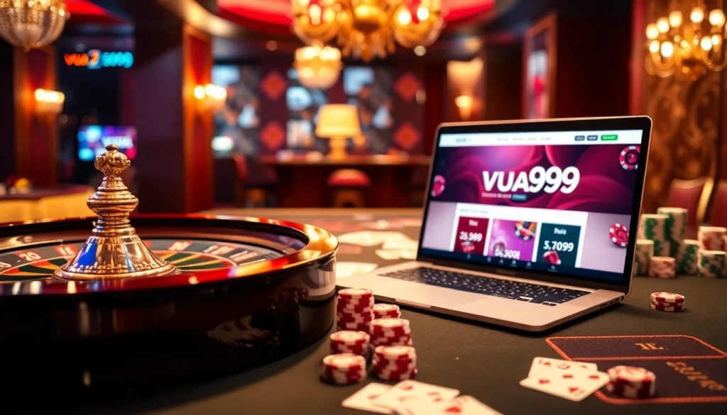 Players enjoying the online game vua99 at an elegant casino table with vibrant visuals.