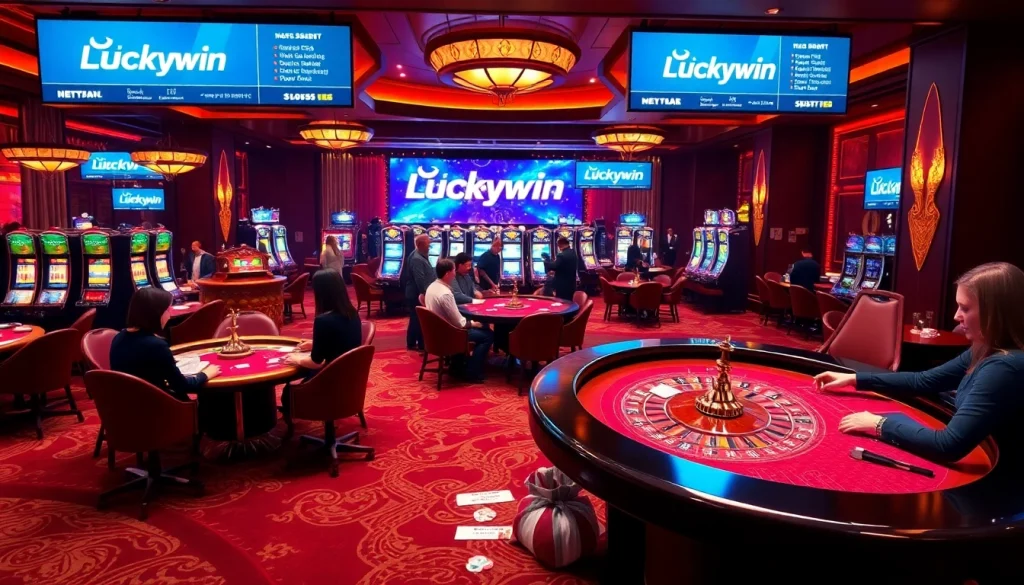 Feeling the thrill at Luckywin Casino with vibrant tables and slot machines.