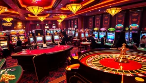 Experience thrilling gaming activities at Luckywin's vibrant casino tables and energetic atmosphere.