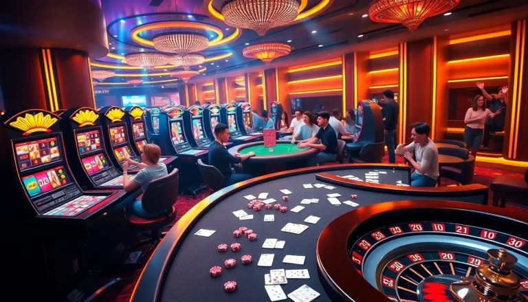 Naga99 casino experience featuring strategic card games and vibrant slot machines.