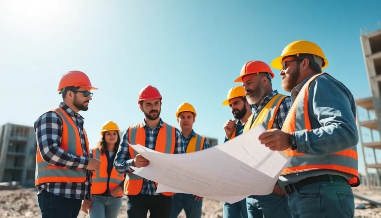 New Jersey General Contractor team reviewing plans at a construction site for a project.