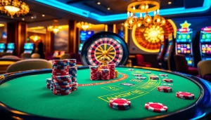 Experience the excitement of Luckywin at a vibrant casino with spinning roulette wheels and poker chips.
