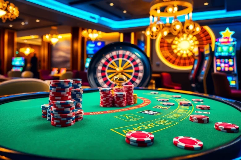Experience the excitement of Luckywin at a vibrant casino with spinning roulette wheels and poker chips.