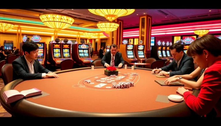 Catching a thrilling moment at U888 casino gaming table with vibrant lights and engaged players.