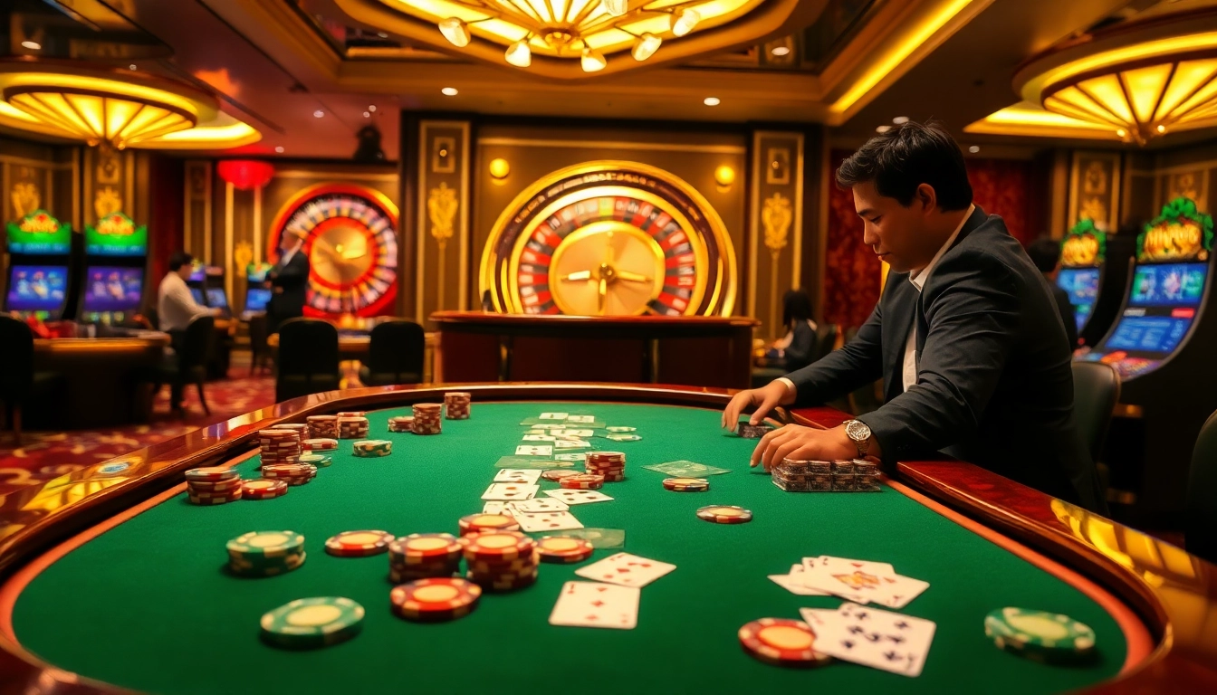 Engage with thrilling MMOO-themed casino excitement at a lavish gaming table.