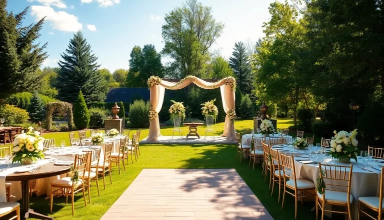 Experience Clarksburg Wedding Venues with elegant decor and lush nature in a stunning outdoor setting.
