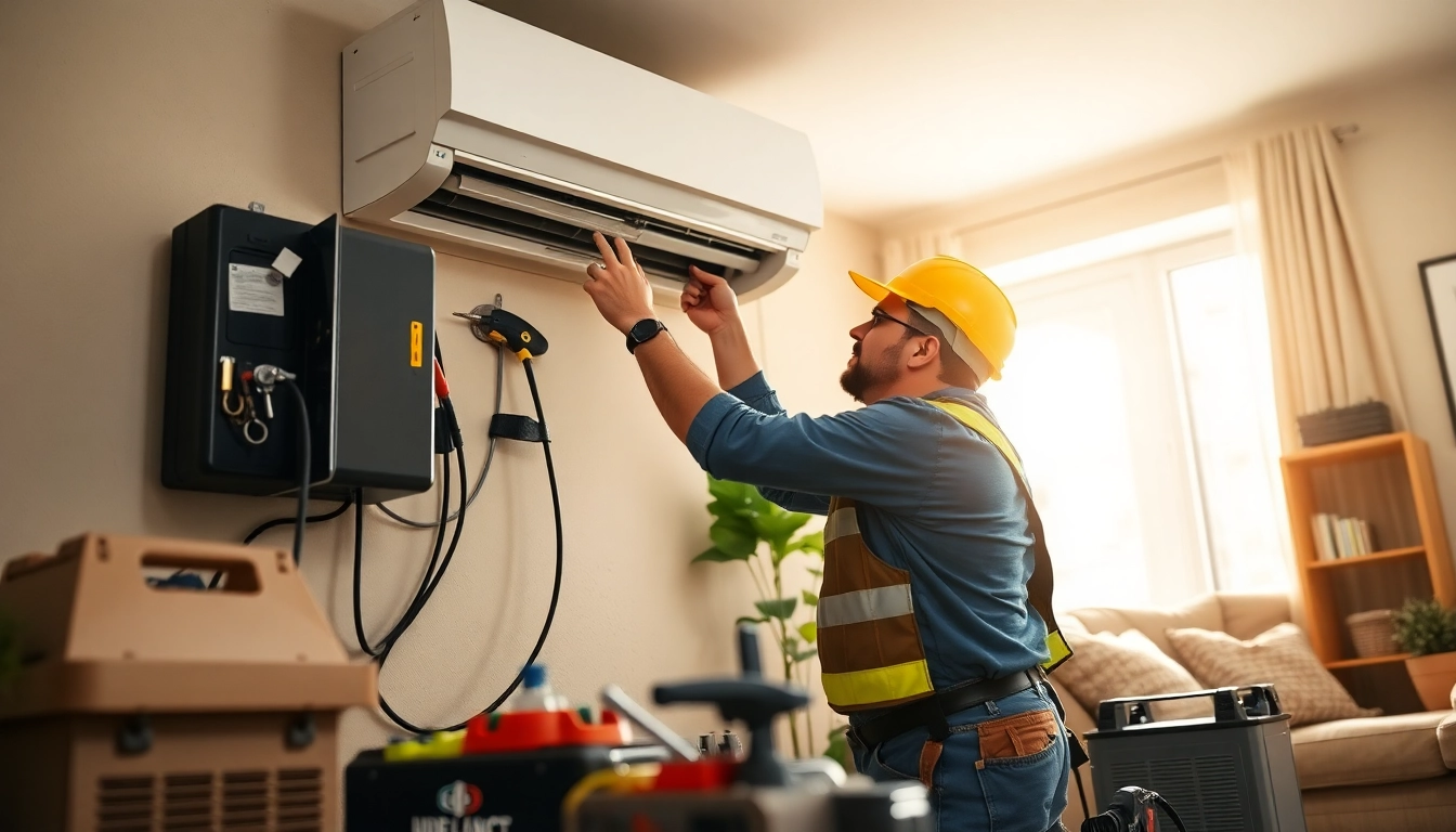 Expert HVAC repair bedford ny technician servicing an air conditioning unit at home.