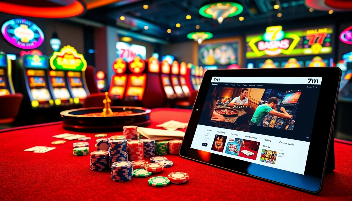 Experience thrilling gameplay on the website 7m with dynamic casino elements like poker chips and roulette.