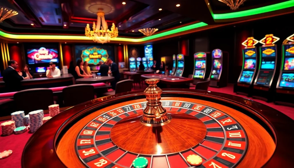 High-stakes gaming at https://mk8th.net/ with a vibrant casino table filled with chips and a spinning roulette wheel.