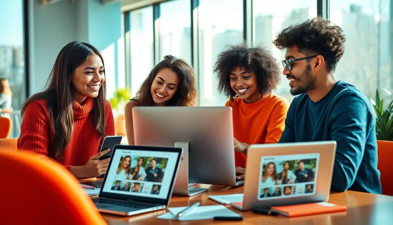 Vibrant workspace illustrating image search OnlyFans project collaboration among young adults.