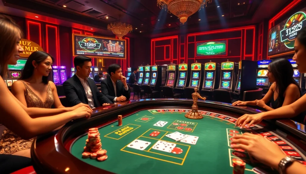 Players enjoying a thrilling rr88 kjc gaming experience at a luxurious casino table.