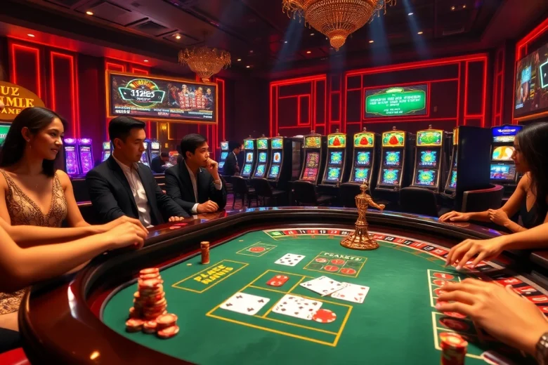 Players enjoying a thrilling rr88 kjc gaming experience at a luxurious casino table.