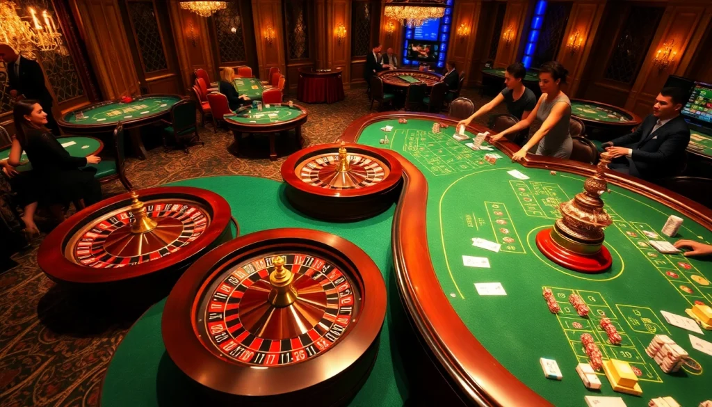 7upbet casino scene showcasing luxury gaming tables, chips, and digital betting elements.
